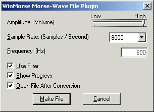 The WinMorse Morse-Wave File Plugin Window